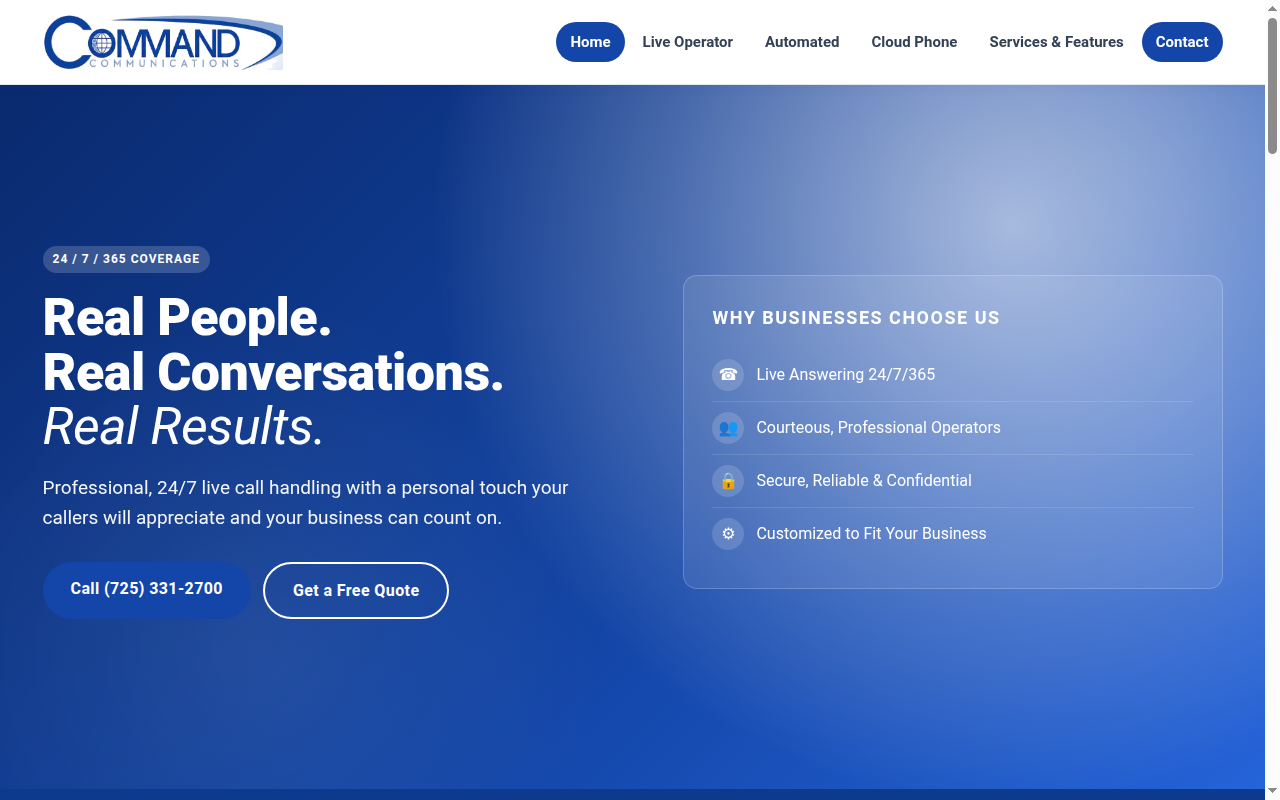 Command Communications website screenshot